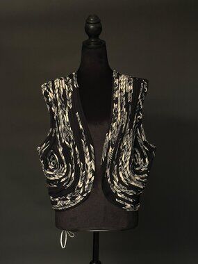 Helene Designer Sportswear Black Vest w/ Beige & Grey Spiral Details